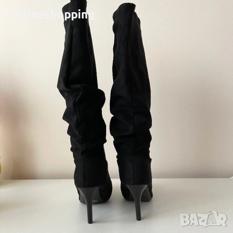 **НОВИ** стилни дамски ботуши на ток в черен цвят, размер 38, снимка 5 - Дамски ботуши - 53025211