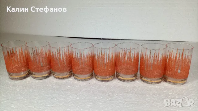 Стари, ретро, чаши за алкохол, цветна посипка, златен кант, твъд  алкохол, снимка 5 - Антикварни и старинни предмети - 50249734