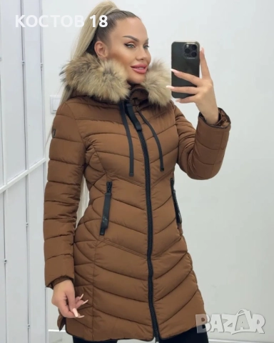 Зимно дълго яке, естествен пух на качулката – 4251 кафяв 5 цвята