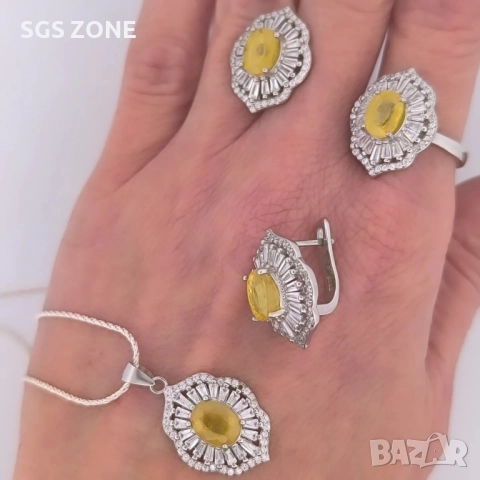 УНИКАЛНИ СРЕБЪРНИ ОБЕЦИ С ЖЪЛТ САПФИР ОТ ТАЙЛАНД, снимка 2 - Обеци - 52318187