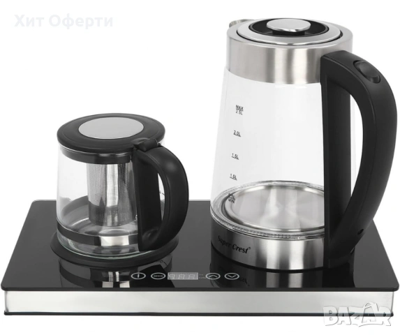 Цифров чайник 2 в 1 Lexical – 2200W, 2.5L, безжичен и с прозрачен индикатор