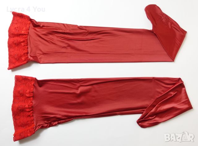 Червени чорапи със силиконова лента 80 Den лъскави от сатенена ликра, снимка 6 - Бельо - 42748909