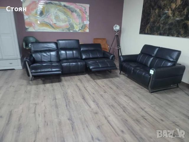 Дизайнерски черни кожени дивани тройка и двойка, снимка 6 - Дивани и мека мебел - 46474989