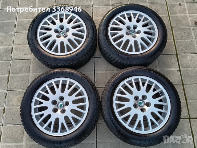 Джанти Skoda 16" 5x100 със зимни гуми Goodyear 205/55/16, снимка 3 - Гуми и джанти - 52835178
