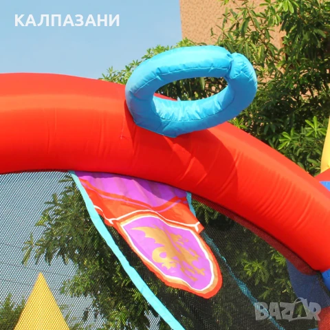 HAPPY HOP Батут замък с дракон, топки и помпа 350x350x245 9022, снимка 3 - Надуваеми играчки - 50446938