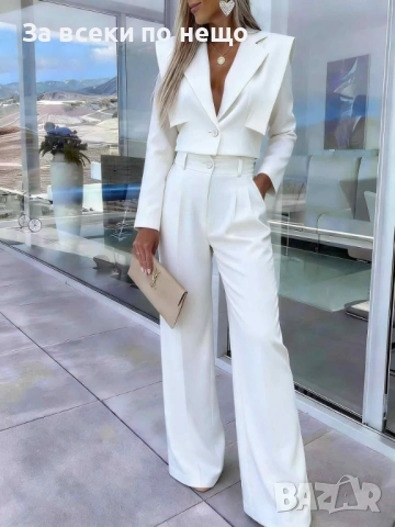 Елегантен Костюм Късо Сако С Панталон - Различни Цветове Код Pink20, снимка 2 - Костюми - 53809197