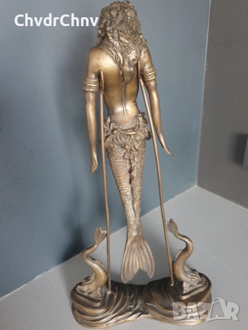 46см-5кг статуетка/бронзова скулптура/стара фигура на русалка/риба кай, снимка 2 - Статуетки - 52469620