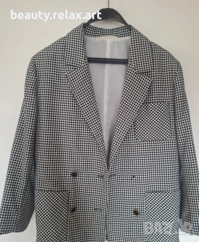 Стилно дамско сако с пепит десен (черно-бяло), снимка 3 - Якета - 53688282