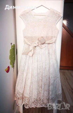 Коктейлна рокля цвят екрю, снимка 2 - Рокли - 50495921