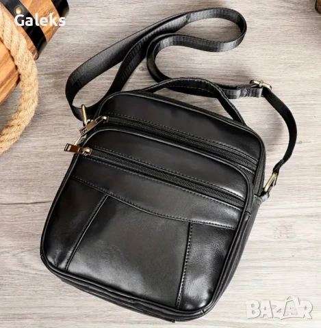 Изискана мъжка бутикова чанта за през рамо /Черна и кафява естествена кожа!, снимка 4 - Чанти - 50024605