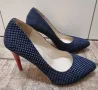 Дамски обувки в синьо на бели точки на висок ток , снимка 3
