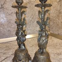 Уникален комплект старинни месингови свещници с момче и момиче , снимка 5 - Декорация за дома - 45435804