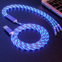 Универсален светещ троен кабел с накрайници за iPhone / TYPE C / microUSB , снимка 1 - USB кабели - 44956773