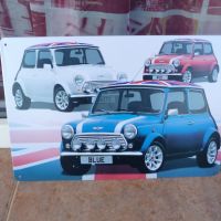 Метална табела кола Mini Cooper Мини Купър бял син червен, снимка 1 - Рекламни табели - 45083795