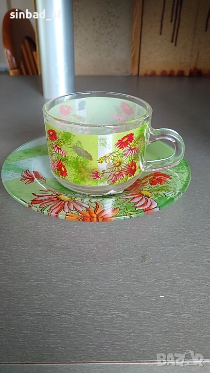 Комплект 6 прозрачни термочаши и чинийки, снимка 1