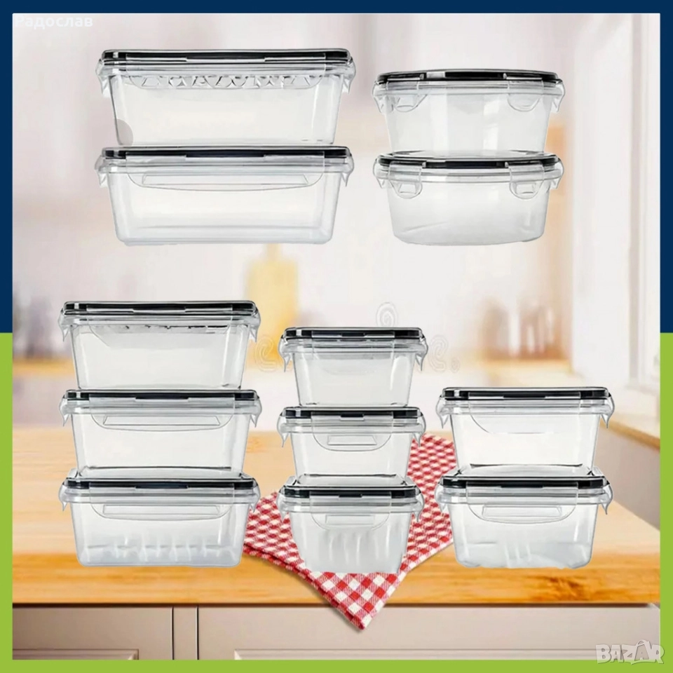 Комплект от 12 кутии за храна за обяд – пластмасови контейнери с капаци, снимка 1