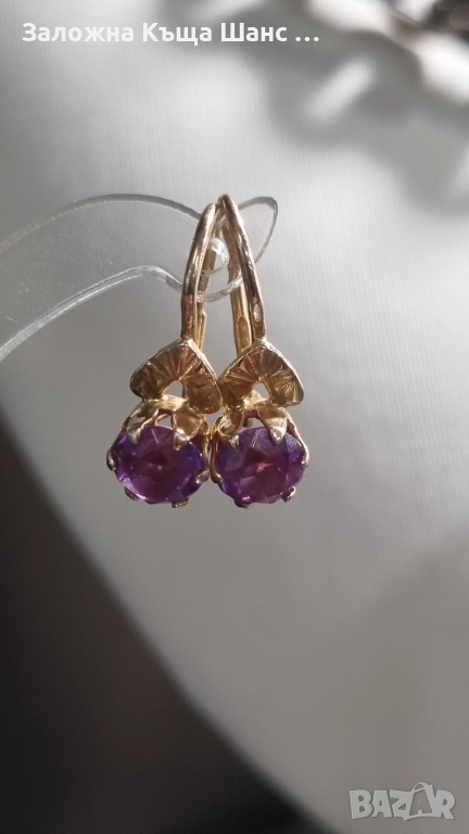 Златни обеци с корунд, 14К, снимка 1