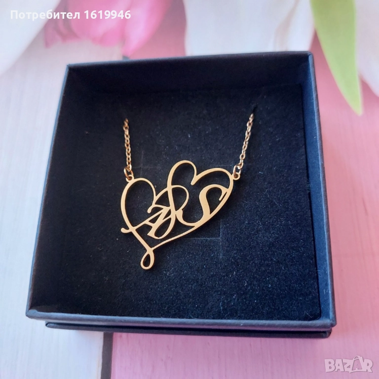 Колиета с имена или букви от медицинска стомана със златно покритие , снимка 1