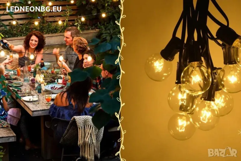  Декоративни Гирлянди  със Сменяеми Прозрачни Топло Бели LED филамент лампички Е12, снимка 1