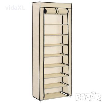 vidaXL Шкаф за обувки с покривало, кремав, 57x29x162 см, плат(SKU:282431, снимка 1