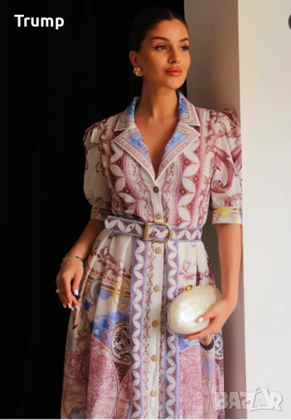 Нежна дълга рокля, елегантна линия, с колан, снимка 1