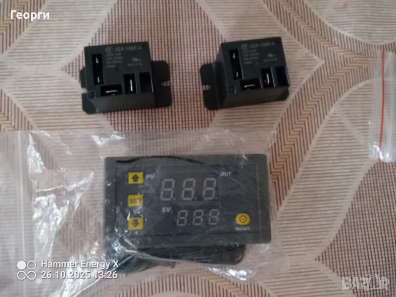 Терморегулатор W3230 + 2 бр. високомощни релета тип JQX-105F-4  (30A), снимка 1