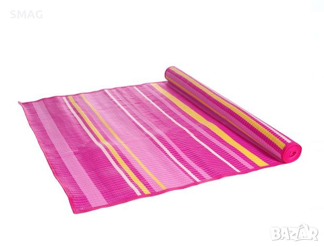 Плажна постелка единична пластмаса розова фуксия райе 180x72cm, снимка 1