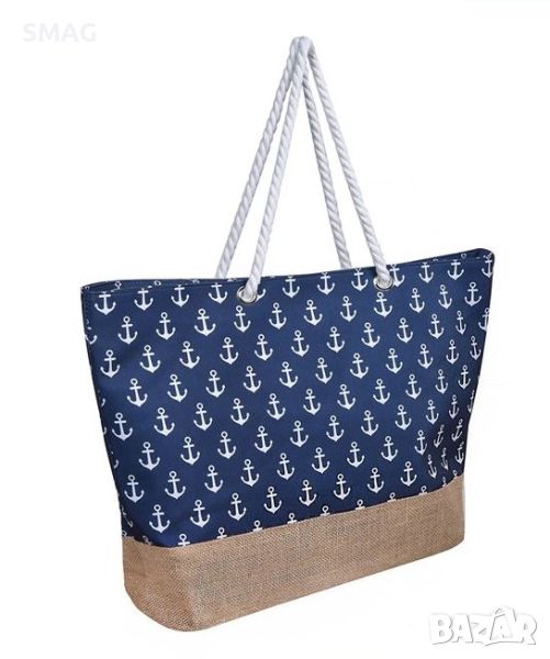 Плажна чанта Blue Jute Anchors 54x14x38см, снимка 1