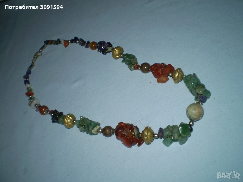 Колие  винтидж полускапоценни  камъни, многоцветно, , многопластово, бохемско,, снимка 1