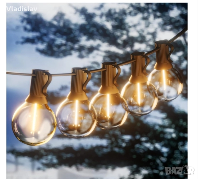 Външен LED гирлянда 15 LED G40 крушки 10м, снимка 1