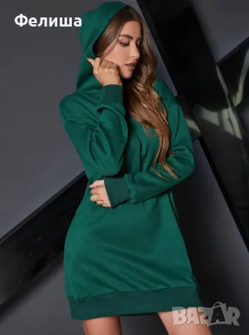 НОВА Дамска Туника / Суичър с Качулка и Джобчета в Тъмно Зелен Цвят , снимка 4 - Туники - 50309344