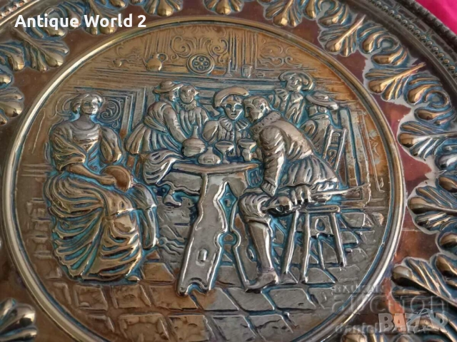 БАРОКОВА Месингова Релефна Чиния ,Пано за Стена с Позлата 3, снимка 3 - Антикварни и старинни предмети - 53271354