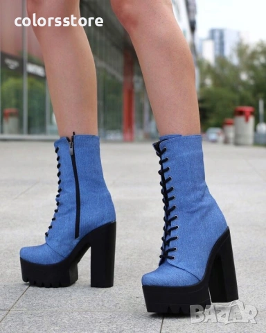 Боти на ток - син деним с черно ходило - 592, снимка 2 - Дамски боти - 47284737