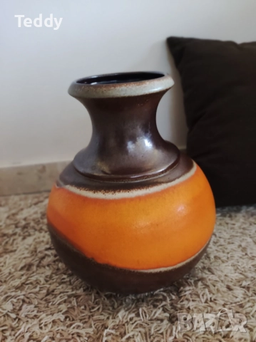 Винтидж остъклена керамична ваза от Bay Keramik, Германия, снимка 2 - Антикварни и старинни предмети - 52318260