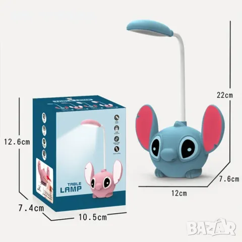 Настолна Лед лампа Лило и Стич LED USB зареждане розова и синя Disney Stitch 3D, снимка 6 - Настолни лампи - 47226227