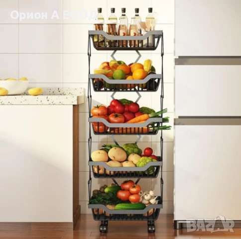 Сгъваем Метален Стелаж на Пет нива на Колелца , снимка 2 - Етажерки - 51387395