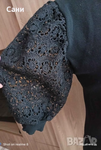 Черна блуза с дантелен ръкав, снимка 5 - Корсети, бюстиета, топове - 50915548