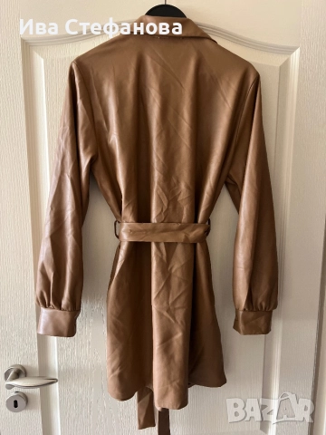 Ново кафяво елегантно кожено сако тип риза , снимка 3 - Сака - 52310500