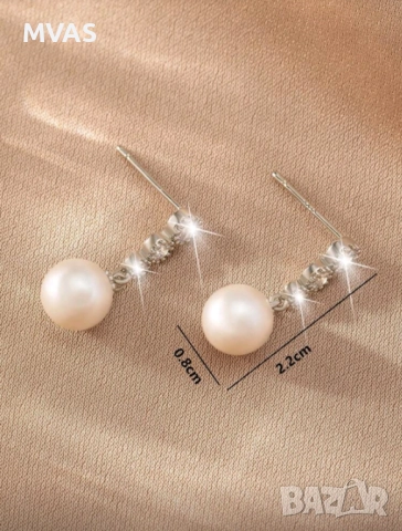 Нови обеци перли с блестящи кристалчета, снимка 3 - Обеци - 52849881