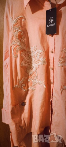 👚 Банкетна лятна дамска риза – бледорозова с бродерия 4XL–6XL, снимка 6 - Ризи - 48162120