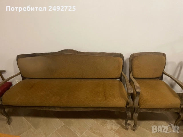 Стари мебели френски канапе и кресло, снимка 2 - Дивани и мека мебел - 51555921