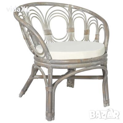 vidaXL Трапезен стол с възглавница, сив, естествен ратан и лен(SKU:325476, снимка 1 - Столове - 45926201