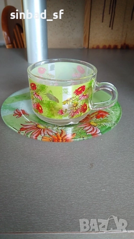 Комплект 6 прозрачни термочаши и чинийки