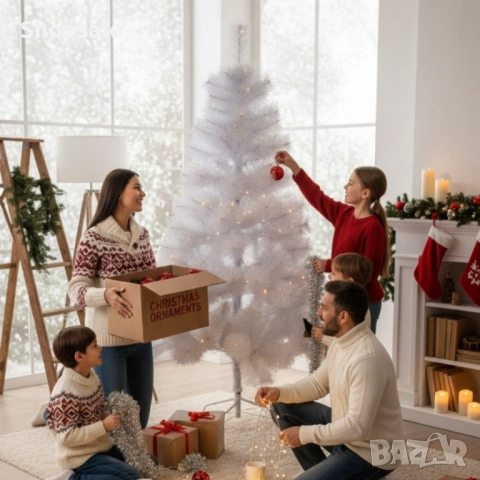 210см Изкуствена коледна елха в бяло , снимка 6 - Декорация за дома - 52470838