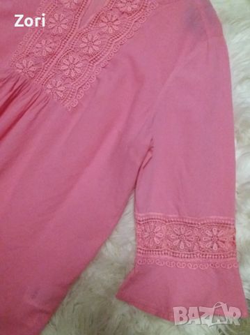 РАЗКОШНА розова риза с дантела при деколтето и в края на ръкавите, снимка 4 - Ризи - 45911559