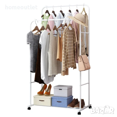 ПРОМОЦИЯ Мобилен стелаж за дрехи в бяло UNHO ZJJ215-WT-G1, снимка 2 - Закачалки - 50721351