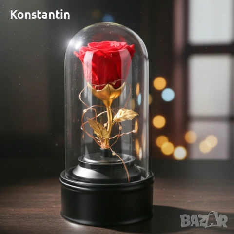 Вълшебна неувяхваща роза в стъкленица с LED осветление 