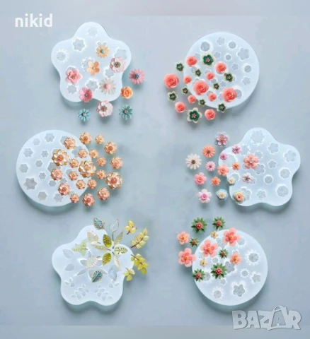 6 вида ситни дребни малки цветенца цветчета цветя силиконов молд форма фондан шоколад смола декор, снимка 5 - Форми - 50704563