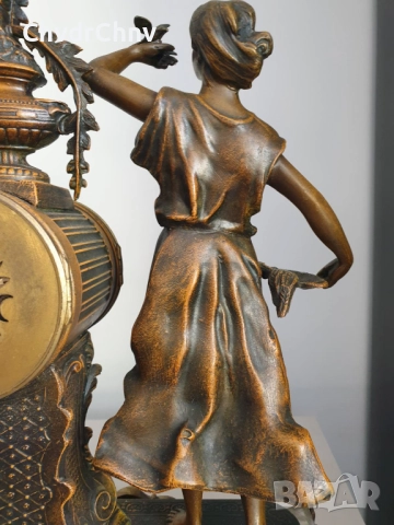 Франция 1800-те/50см-7кг стар френски каминен часовник/метална ЦАМ фигура-мрамор, снимка 6 - Антикварни и старинни предмети - 51476192