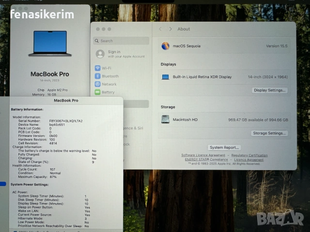 14' Apple MacBook Pro 2023 M2 Pro Space Grey 16GB RAM/1TB SSD/Бат 107 цик., снимка 7 - Лаптопи за работа - 53383515